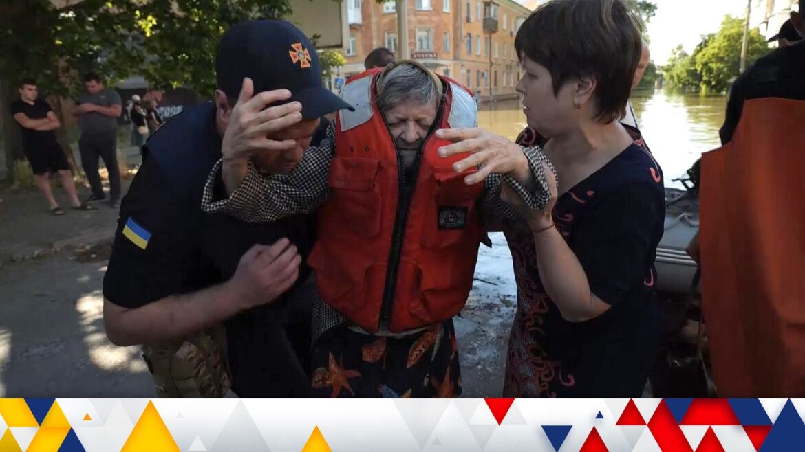 ‘We barely made it’: Elderly Ukrainians weep after escaping floodwaters and Russian fire