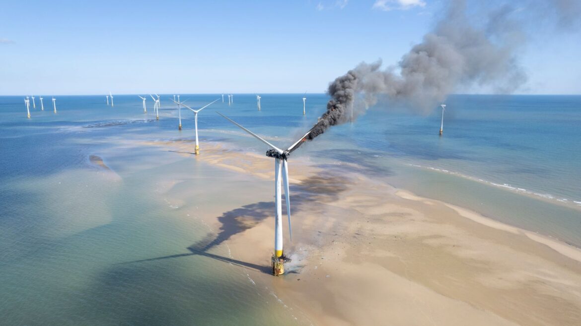Investigation begins into how wind turbine caught fire off UK coast